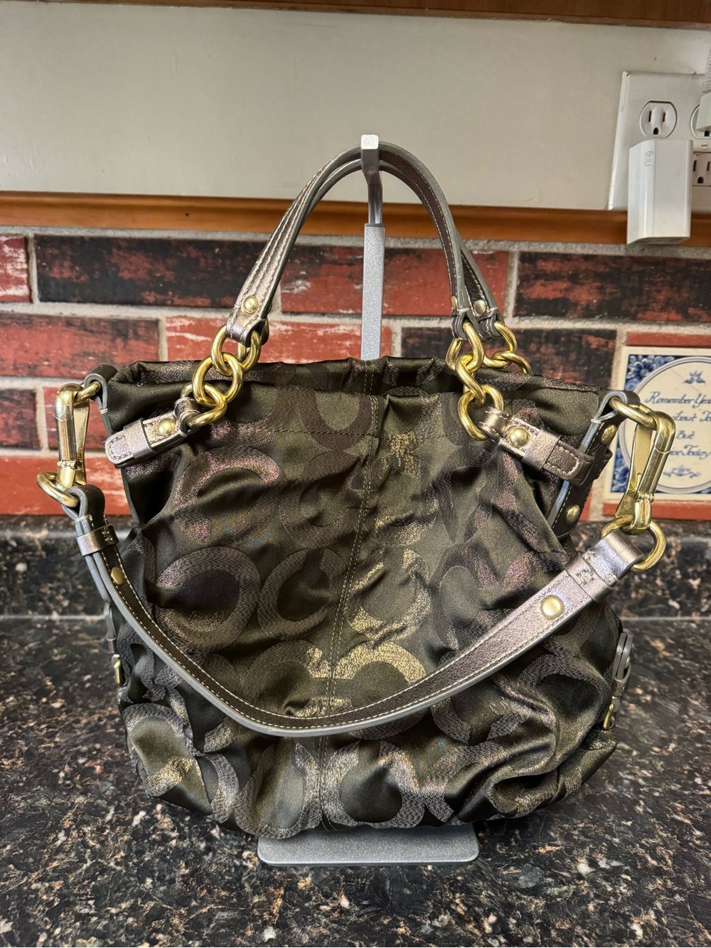 Coach Brooke Op Art Lurex Shoulder Bag 14144 Metallic Bronze